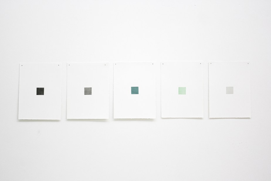 five monochrome engravings shown on a wall