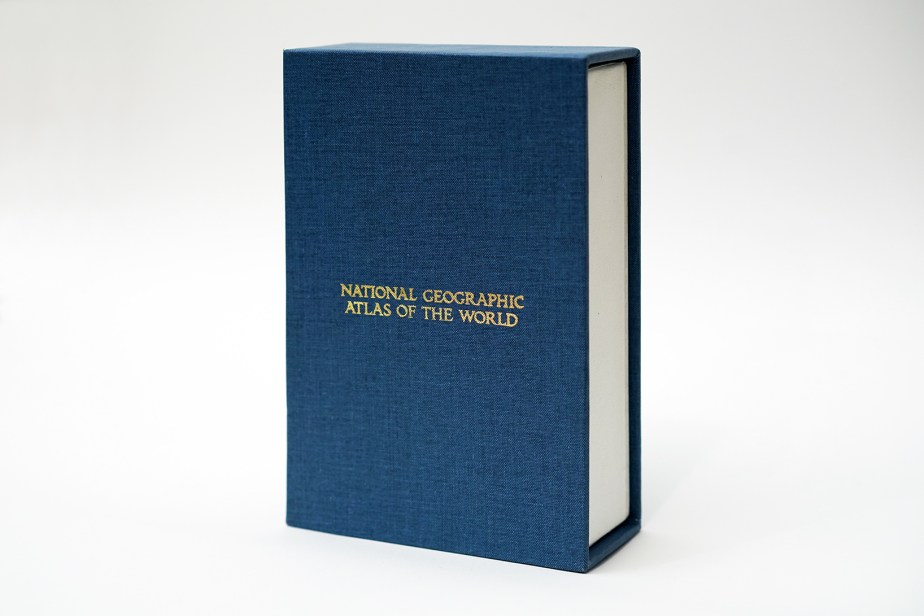 book slipcase embossed with national geographic atlas of the world