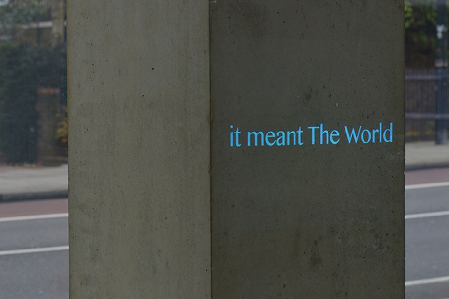 text projection in blue light of the words it meant the world