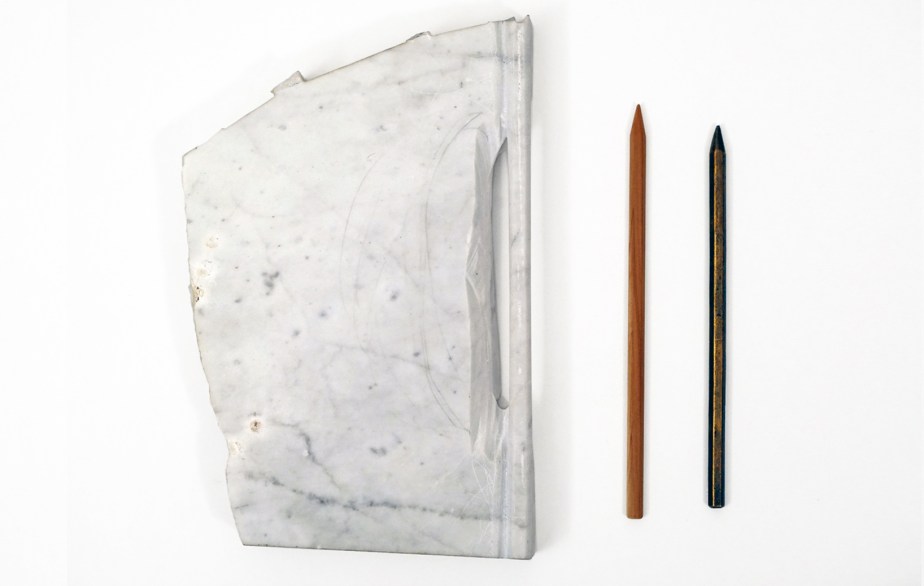 3 pencils made out of marble wood and bronze