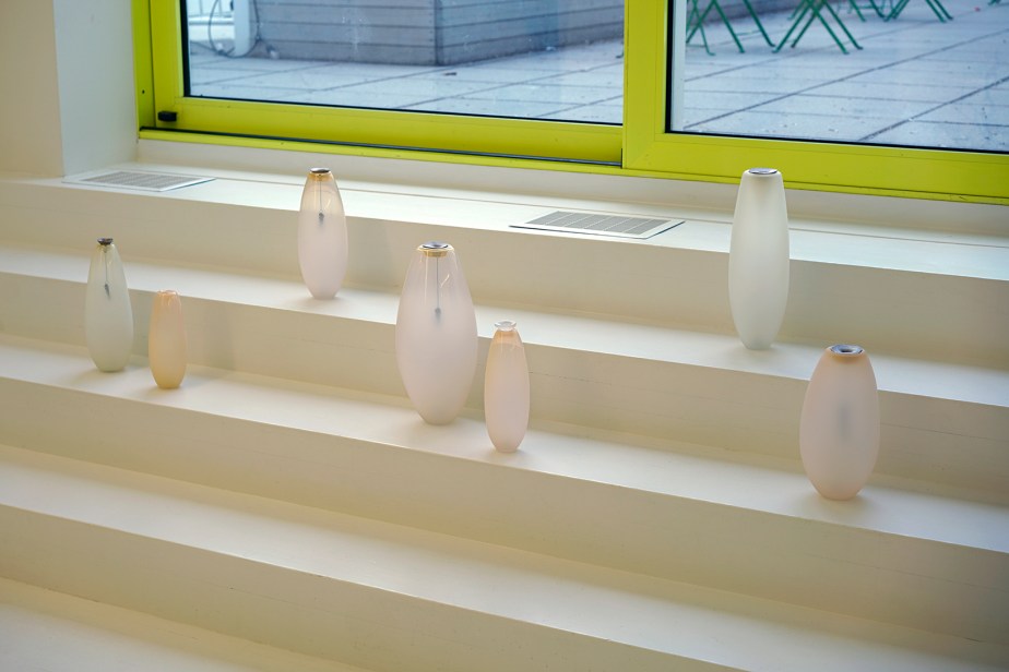 Blown glass vases in an exhibition space